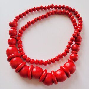 Vintage Red Wooden Bead Necklace or Bracelet